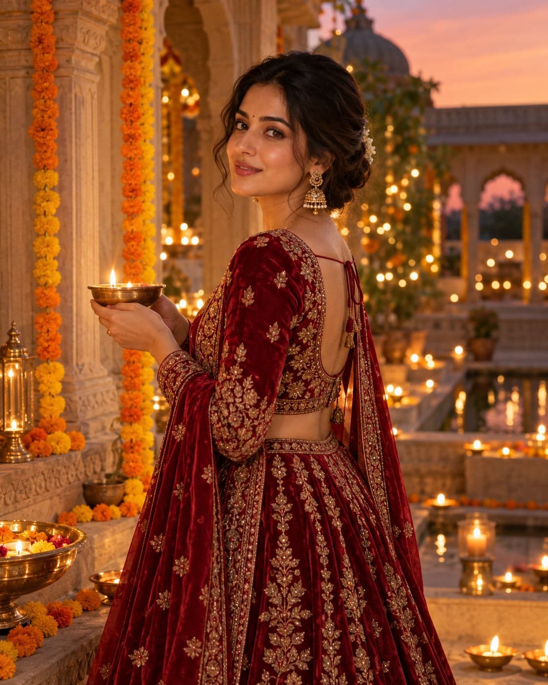 Example result generated with the “Gemini Diwali Lehenga Photo Prompt” prompt