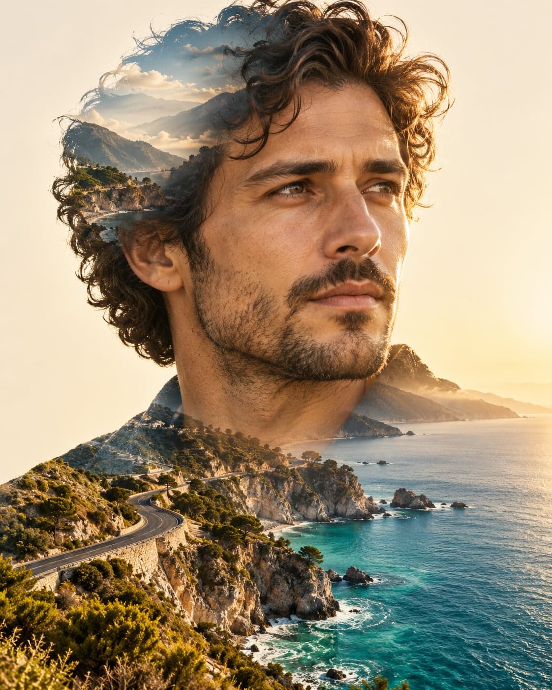 Example result for Gemini Coastal Double Exposure Portrait Prompt